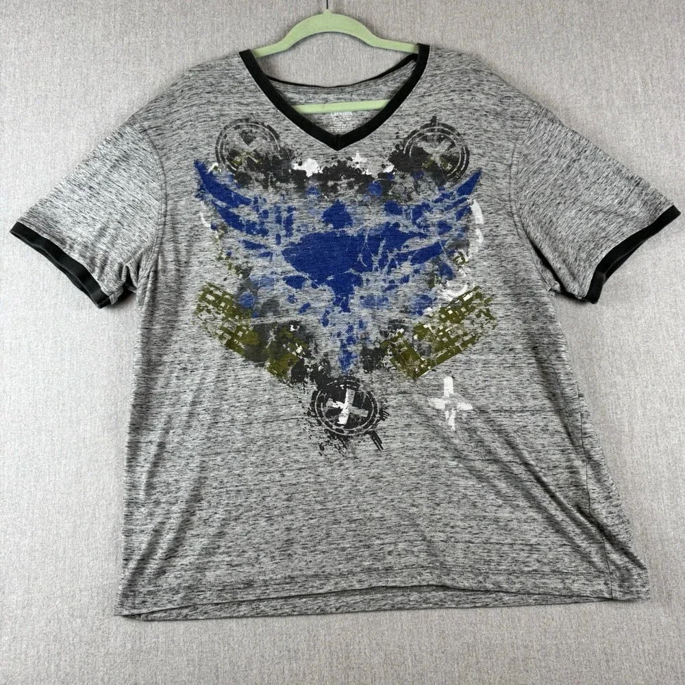 Cremieux Premium Mens Graphic Tshirt Blue Extra Large XXL V-Neck